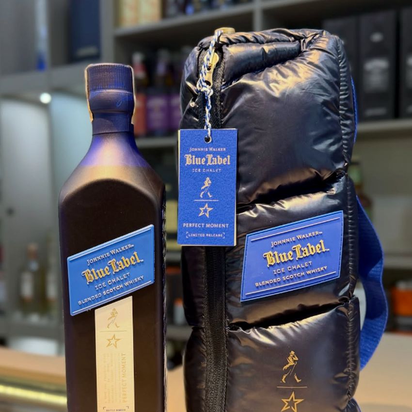 Johnnie Walker Blue Label Ice Chalet com a capa térmica de edição limitada